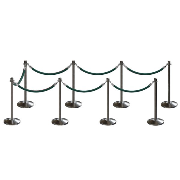 Montour Line Stanchion Post and Rope Kit Sat.Steel, 8 Crown Top 7 Green Rope C-Kit-8-SS-CN-7-PVR-GN-PS